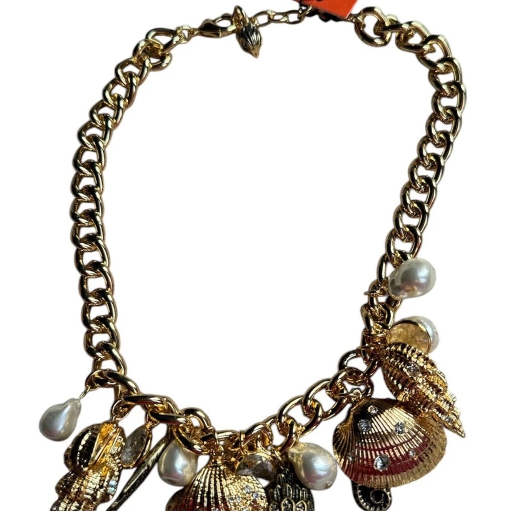 KURT GEIGER Shore Charm Shell Fish Pearl Gold Necklace NWT